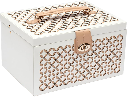 [WO.JEWE.8472] Wolf Designs Chloe Medium Jewelry Box In White & Tan