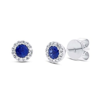 [SH.COLO.0007889] Shy Creation Eden 14k White Gold Sapphire Studs W/Diamond Halo