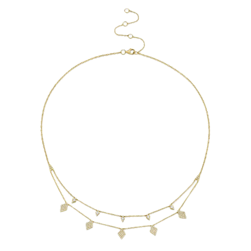 [SH.DIAM.0007905] Shy Creation 14k Yellow Gold Layered Diamond Shaped Drop Double Necklace 0.47cttw
