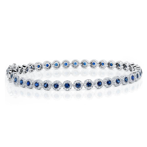 [SH.COLO.0007886] Shy Creation Eden 14k White Gold Sapphire W/Diamond Halo Tennis Bracelet 1.22cttw