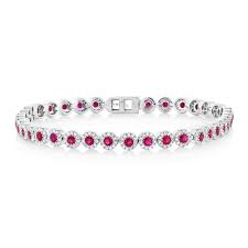 [SH.COLO.0007885] Shy Creation Eden 14k White Gold Ruby W/Diamond Halo Tennis Bracelet 1.22cttw