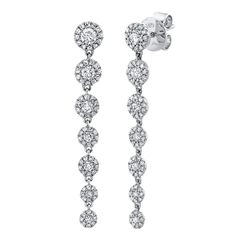 [SH.DIAM.0007898] Shy Creation Eden 14k White Gold Diamond W/Halo 7 Stone Drop Earrings 0.80cttw