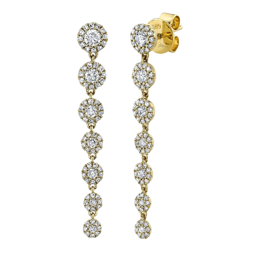 [SH.DIAM.0007899] Shy Creation Eden 14k Yellow Gold Diamond W/Halo 7 Stone Drop Earrings 0.80cttw