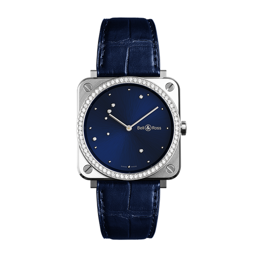 [BE.WATC.0002311] 39m Quartz, Blue/Diamond Dial, Stainless Steel Case W/Diamond Bezel, Blue Gator Strap