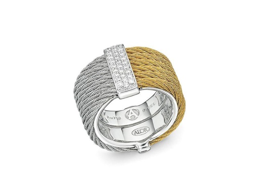[AL.FASH.1637] Ring 18k White Gold & Ss & Yellow & Grey Cable Size 7.0