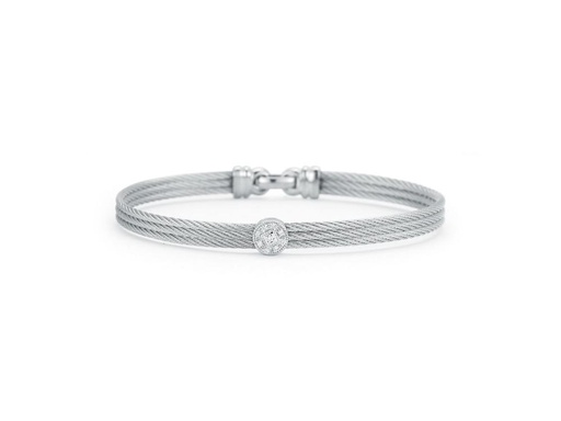 [AL.FASH.0001675] 18k Bangle White Gold & Ss W/Gray Cable, Round Size 7