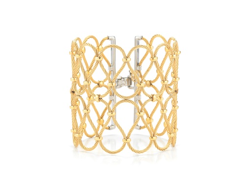 [AL.FASH.0001692] 18k Bangle White Gold & Ss W/Double Yellow Ribbon Size 7
