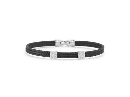 [AL.FASH.0001708] 18k Bangle White Gold & Ss W/Black Ss Cable, Square Size 7