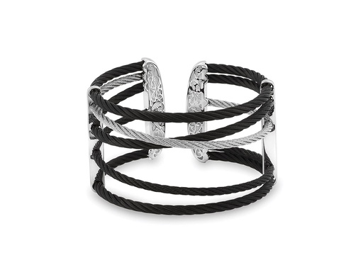 [AL.FASH.0001713] 18k Bangle White Gold & Ss W/Black & Yellow Size 6.25
