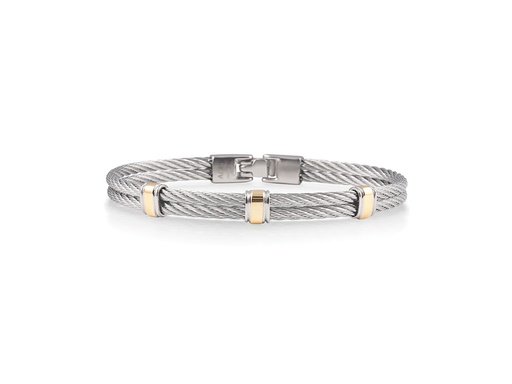 [AL.FASH.0001721] 18k Bangle Yellow Gold & Ss W/Ss Cable Size 7.75