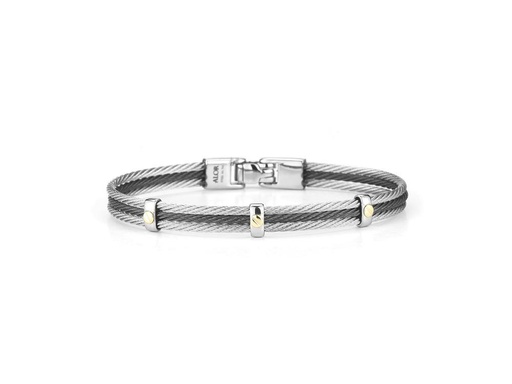 [AL.FASH.0001728] 18k Bangle Yellow Gold & Ss W/Black/Grey Cable Size 7.75