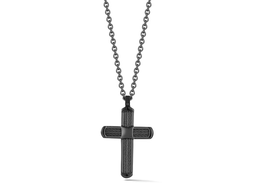 [AL.FASH.0001738] Men Necklace 18kt/Ss W/Black Cable & Black Ss 24 In Chain