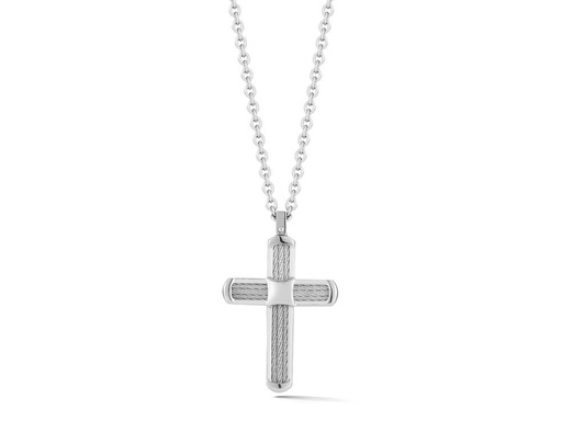 [AL.FASH.0001739] Men Necklace 18kt/Ss W/Ss Cable & Gray Ss 24 In Chain