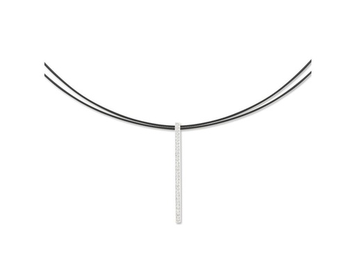 [AL.FASH.0001754] Necklace 18k White Gold & Ss & Black Cable, Long Bar 17.5 In