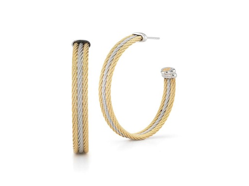 [AL.FASH.0001657] Earring 18k White Gold & Ss & Yellow & Grey Cable