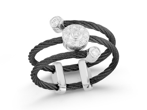 [AL.FASH.0001643] Ring 18k White Gold & Ss & Black Cable
