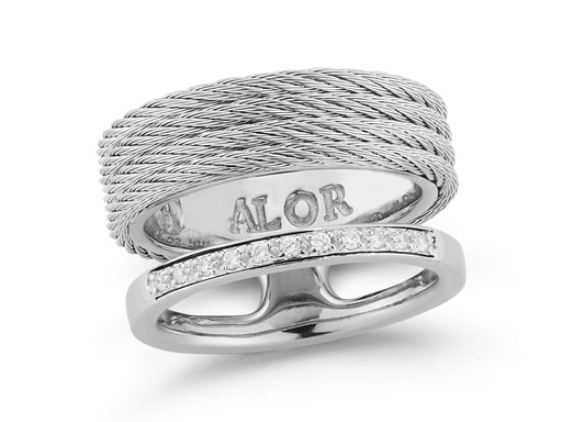 [AL.FASH.0001630] Ring 18k White Gold & Ss & Grey Cable