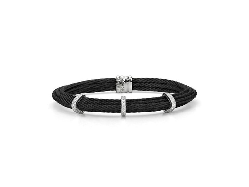 [AL.GOLD.0001705] 18k Bangle White Gold & Ss W. Black Cable, Station
