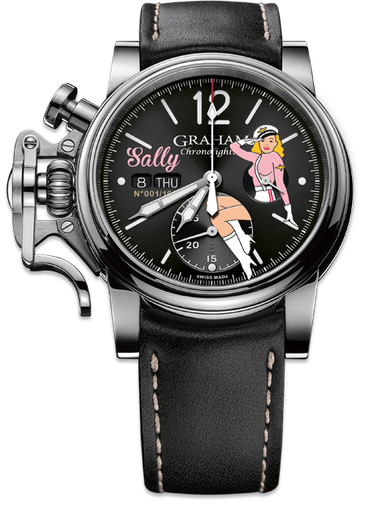 [GR.WATC.0005017] Chronofighter Vintage Noseart (Sally) Ltd 100 W/Black Calf Strap Size N1 & Steel Pin Buckle