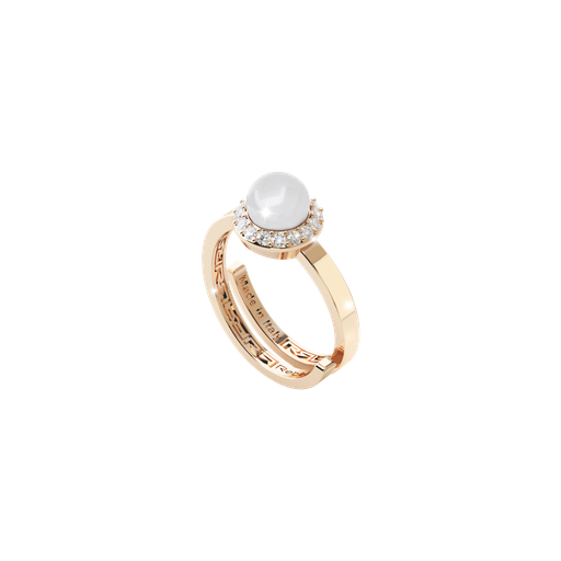 [TE.FASH.0008649] B-H Cool Yellow Gold Tone Ring W/Pearl & Halo