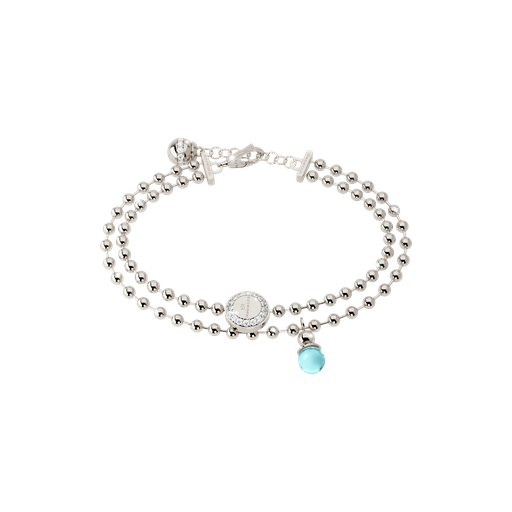 [TE.FASH.0008653] Boulevard Double Strand Bracelet W/2 Charms & 1 Blue Stone
