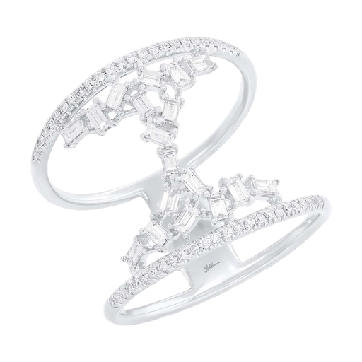 [SH.FASH.0008716] Kate Collection 14k White Gold Double Band Diamond Baguette Ring 0.55ct