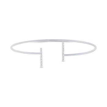 [SH.FASH.0008720] Kate Collection 14k White Gold Open T Diamond Bangle 0.08ct