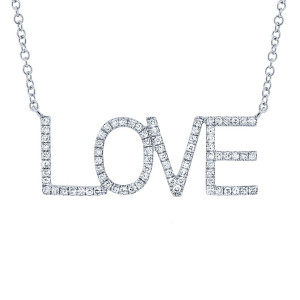 [SH.FASH.0008724] Kate Collection 14k White Gold Diamond "Love" Necklace 0.21ct