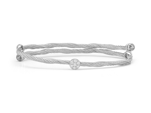 [AL.FASH.0008736] 18k Bangle White Gold & Ss Grey Cable W/1 Round Station