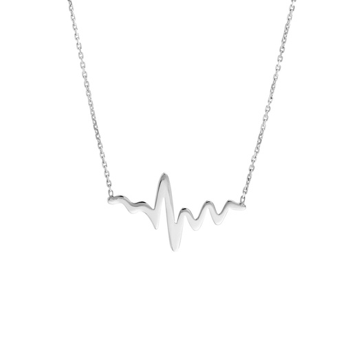 [MI.GOLD.0017637] 14k White Gold Heartbeat Necklace Adj 18in