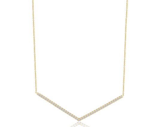 [LI.GOLD.0009084] 18k Yellow Gold Chevron Neck W/.40ct Diamonds