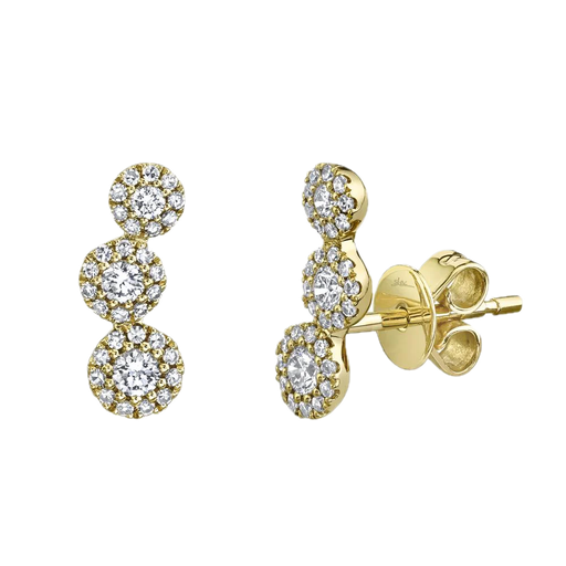 [SH.DIAM.0009285] Eden 14k Yellow Gold 3 Stone Halo 0.36cts Curved Drop Earrings