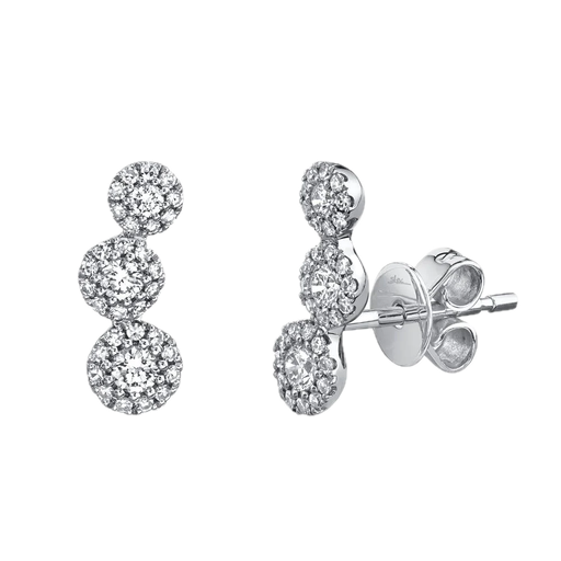 [SH.DIAM.0009286] Eden 14k White Gold 3 Stone Halo 0.36cts Curved Drop Earrings