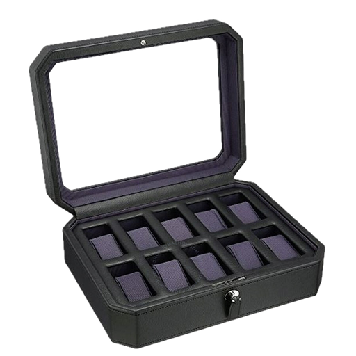 [WO.ACCS.0009322] Windsor 10 Piece Watch Box In Black & Purple