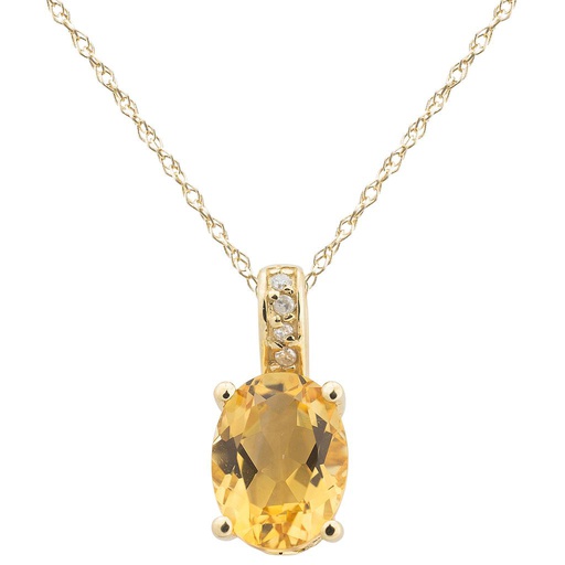 [LA.GEMS.9408] 14k Yellow Gold Diamond & Citrine Oval 8 X 6m Pendant W/18" Chain- November