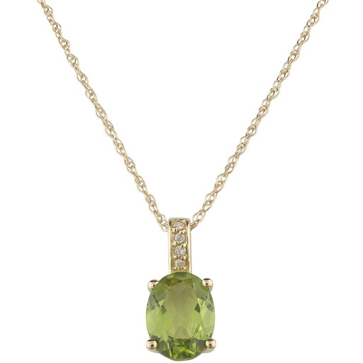 [LA.GEMS.9410] 14k Yellow Gold Diamond & Peridot Oval 8 X 6m Pendant W/18" Chain- August