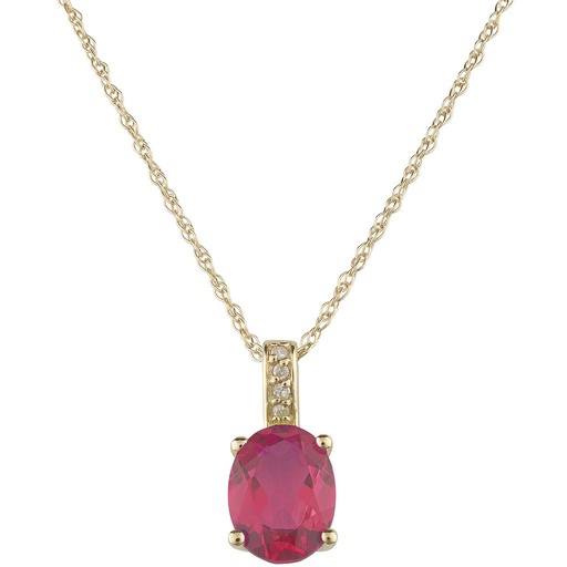 [LA.COLO.0009418] 14k Yellow Gold Diamond & Ruby Oval 8 X 6m Pendant W/18" Chain- July