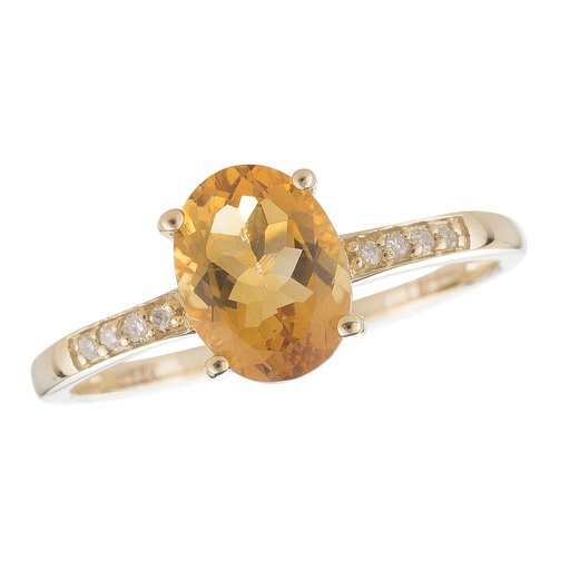 [LA.GEMS.9439] 14k Yellow Gold Diamond & Citrine Oval 8x6m Ring- November