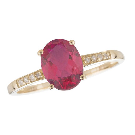 [LA.GEMS.9441] 14k Yellow Gold Diamond & Ruby Oval 8x6m Ring- July