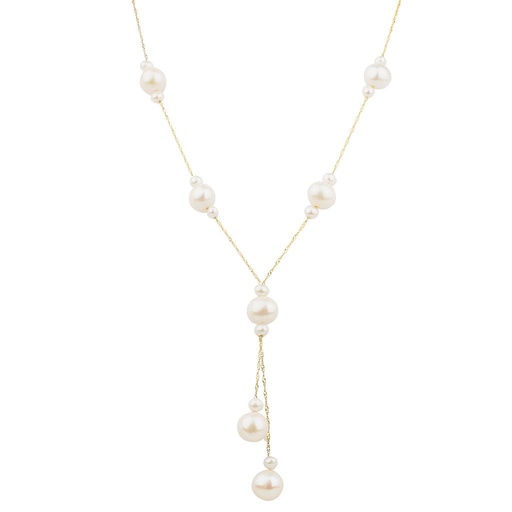 [LA.PERL.0009443] 14k Yellow Gold White Fresh Water Pearl Necklace Center: 7.5-8m On 18" Chain