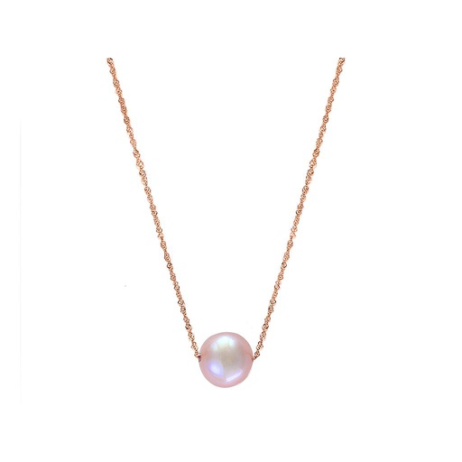 [LA.PEAR.9446] 14k Rose Gold Natural Pink Fresh Water Pearl Necklace Center: 8.5-9m On 18" Chain