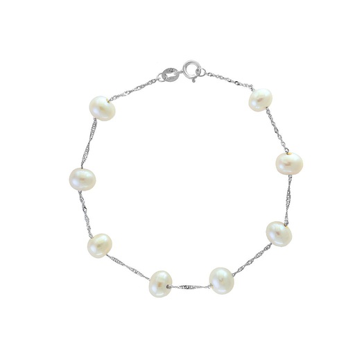 [LA.PERL.0009447] 14k White Gold White Fresh Water Pearl Bracelet Center: 6-6.5m Length 7.5"