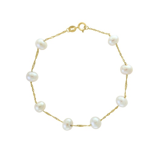[LA.PEAR.9448] 14k Yellow Gold White Fresh Water Pearl Bracelet Center: 6-6.5m Length 7.5"