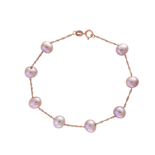[LA.PEAR.9449] 14k Rose Gold Natural Pink Fresh Water Pearl Bracelet Center: 6-6.5m Length7.5"