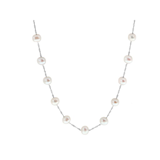 [LA.PERL.0009453] 14k White Gold White Fresh Water Pearl Necklace On 18" Chain Center 6-6.5m