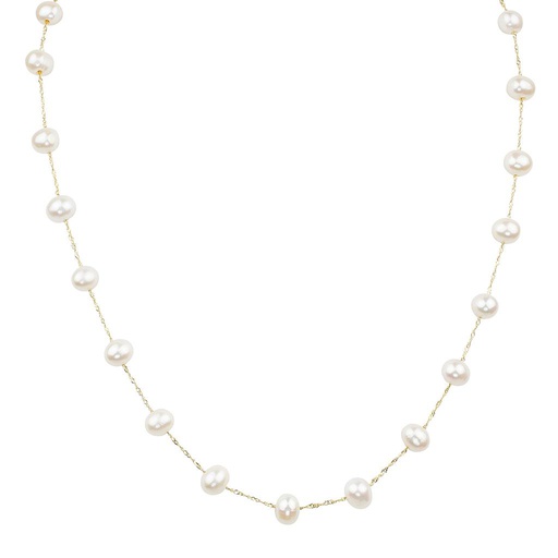 [LA.PERL.0009454] 14k Yellow Gold White Fresh Water Pearl Necklace On 18" Chain Center 6-6.5m