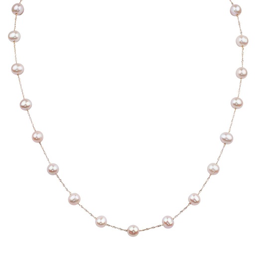 [LA.PEAR.9455] 14k Rose Gold White Fresh Water Pearl Necklace On 18" Chain Center 6-6.5m