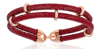 [DA.FASH.0009509] Double Bone Double Red Wine Stingray W/Pink Tone Beads Bracelet