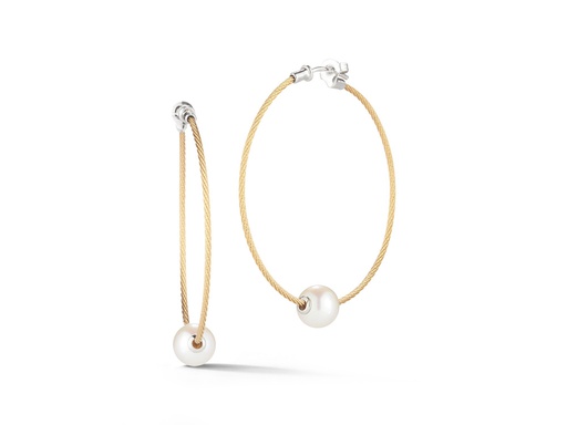 [AL.FASH.0009628] Yellow PVD Single Threaded Pearl Hoop Earring