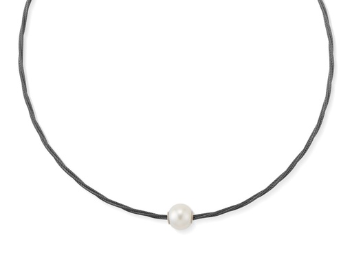 [AL.FASH.9636] Black PVD Threaded Single Pearl Choker